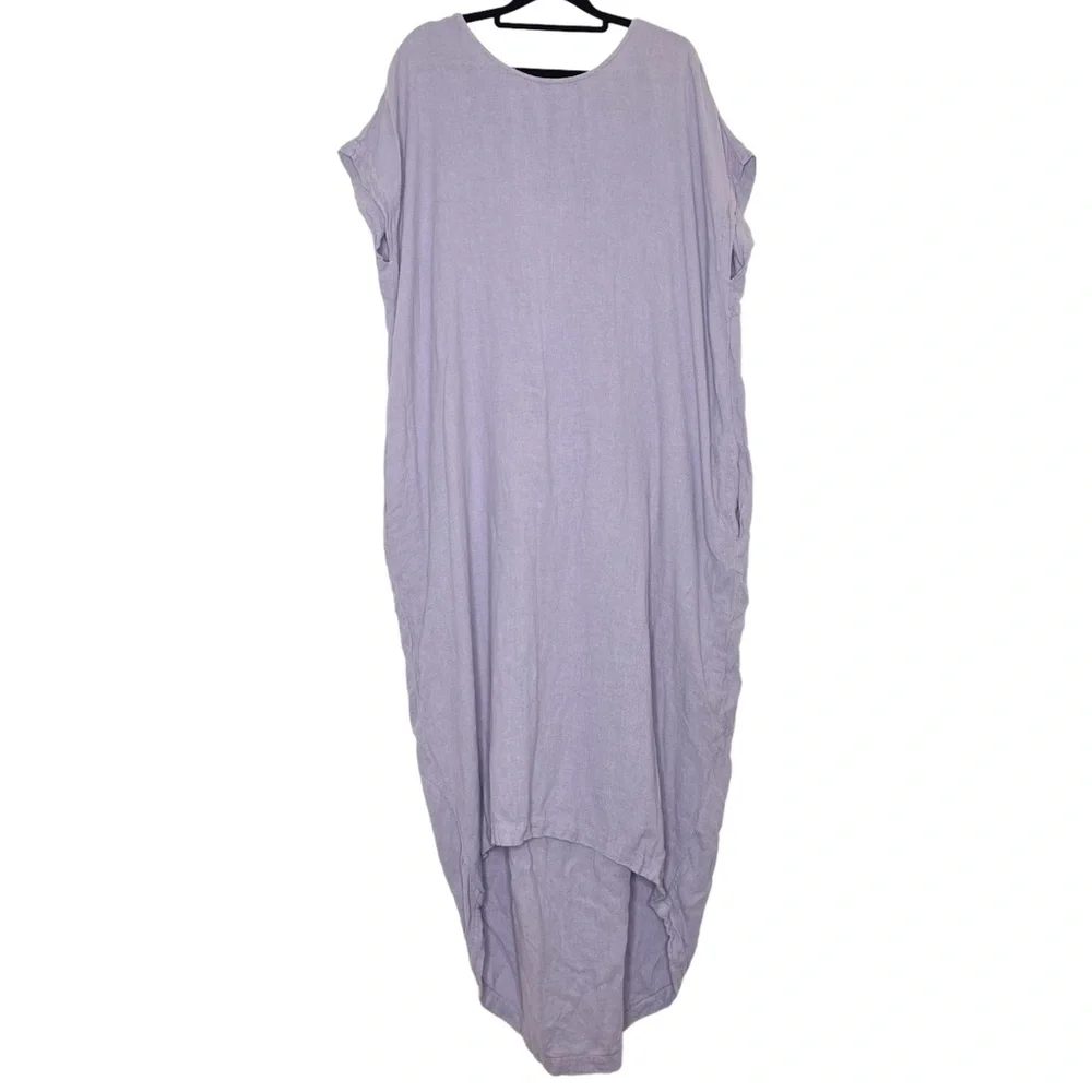 Black Crane Lavender Linen Blend Pleated Cocoon Midi Dress - Small - Picture 3 of 12